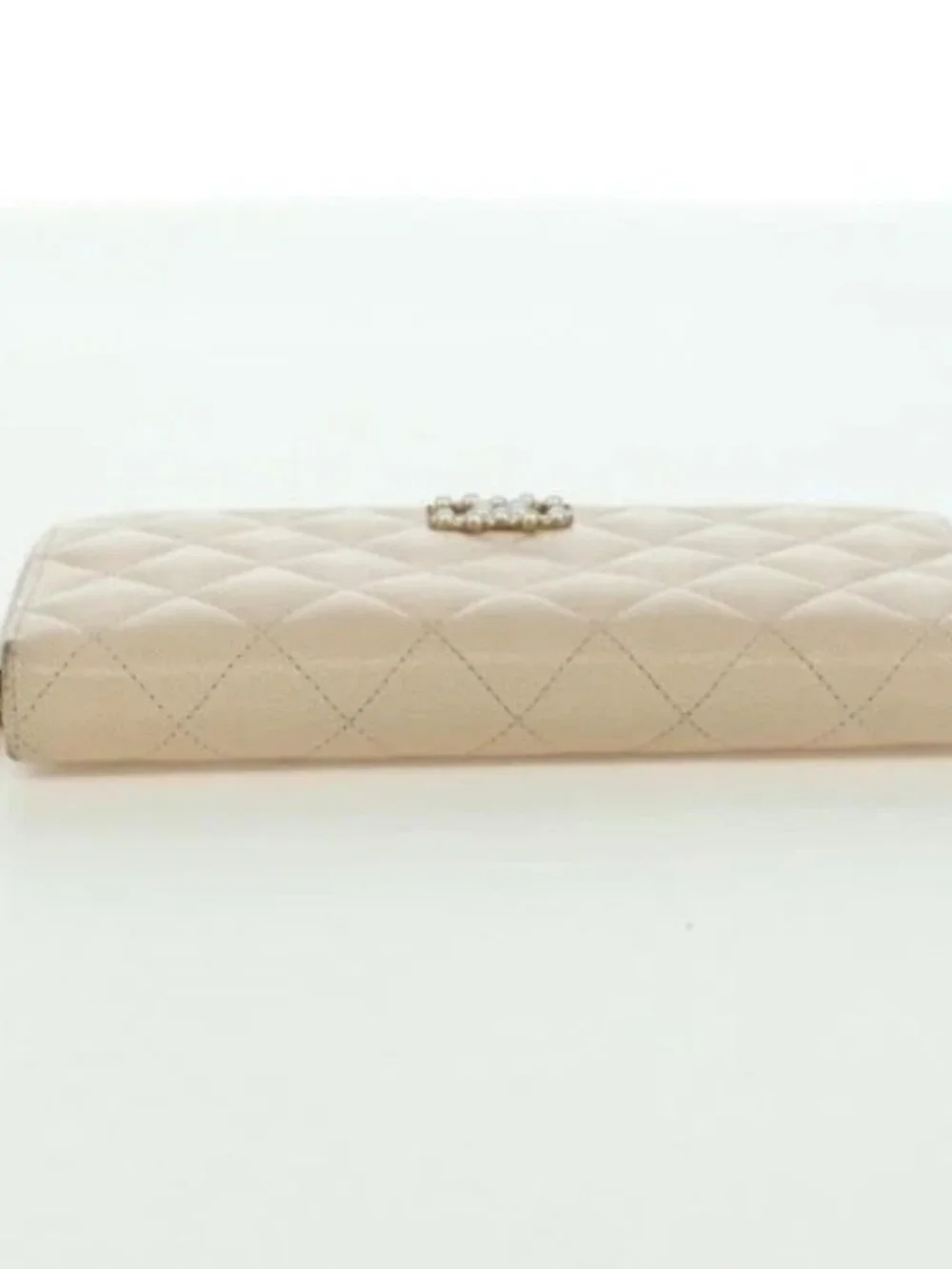 CHANEL Long Wallet Lamb Skin Beige Gold CC Auth 167178SAM
